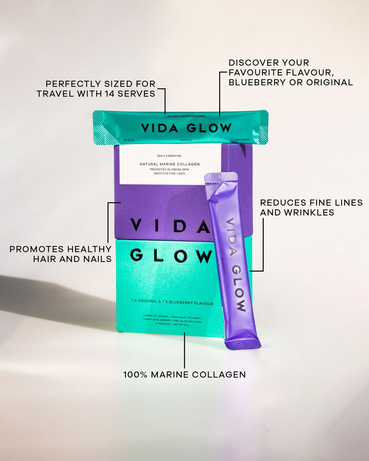 Vida Glow Mixed Natural Marine Collagen Trial Pack 14 Serves